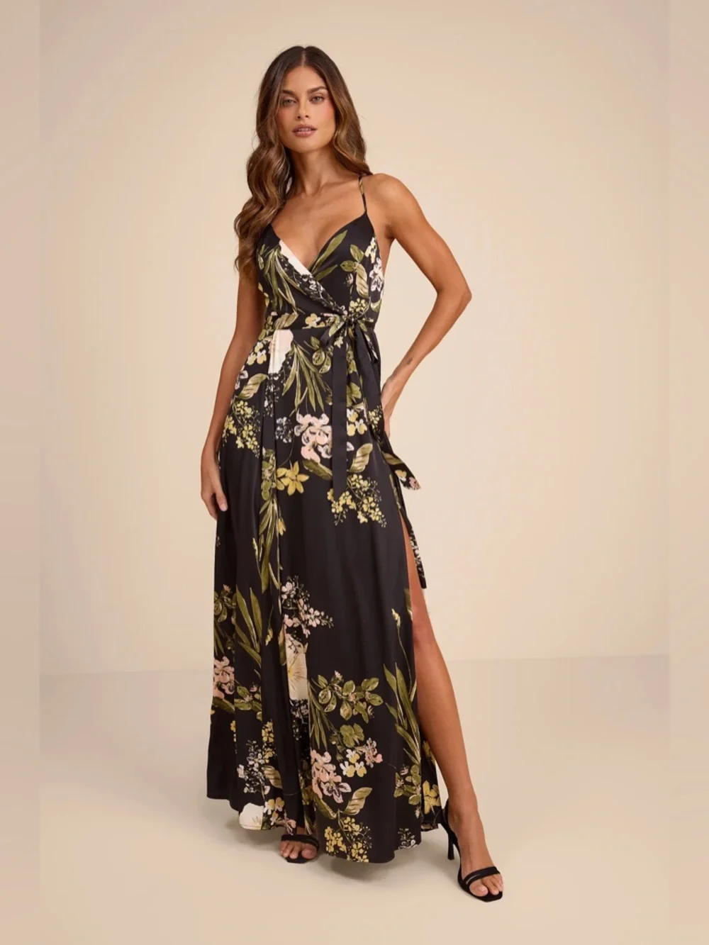 Lulu’s Still the One Black Floral Print Satin Maxi Dress - Picture 2 of 13